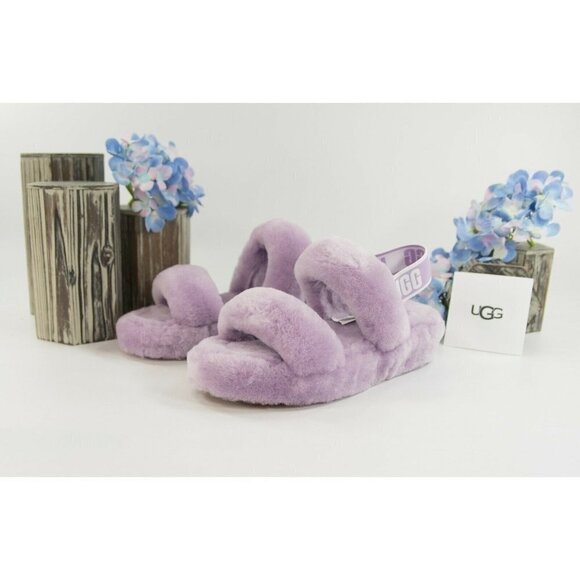 UGG Fluff Oh Yea Lilac Purple Sheepskin Fur Slippers Slides Sandals NIB - Picture 2 of 11